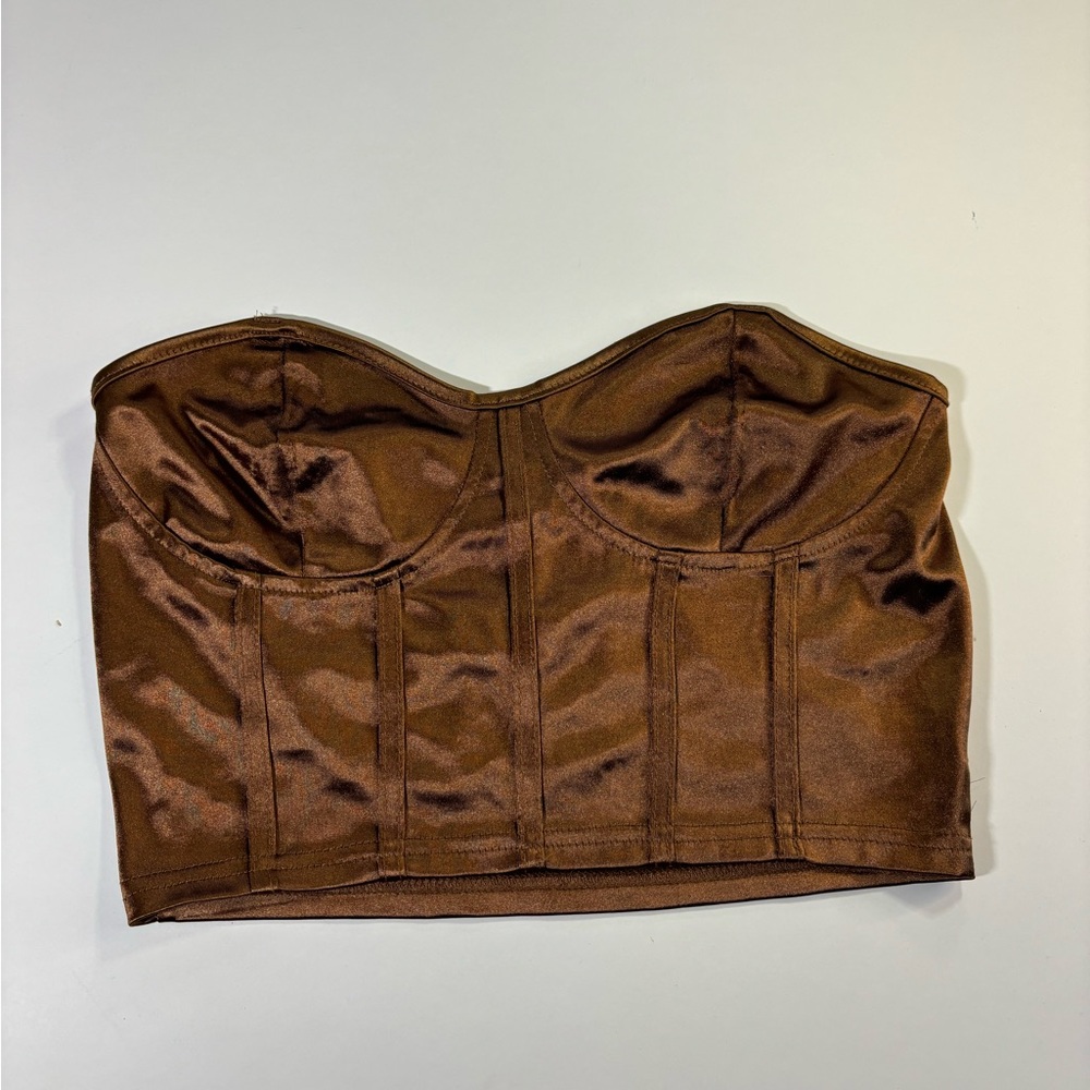 Brown Satin Bustier Top